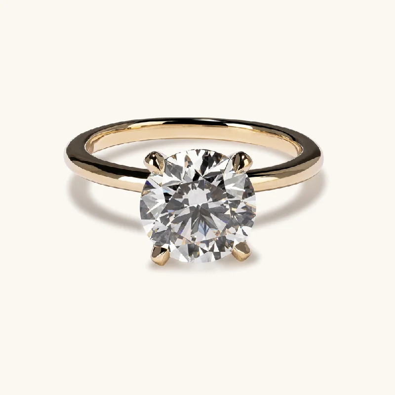 micro-pave engagement ring-Round Lab Diamond Solitaire Engagement Ring