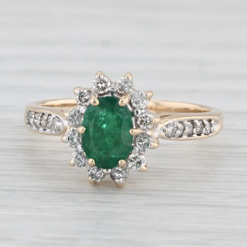 French pavé engagement ring-0.96ctw Oval Emerald Diamond Halo Ring 14k Yellow Gold Size 7 Engagement