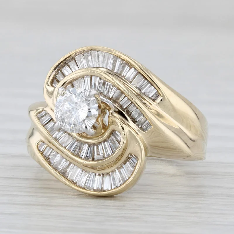 rose gold engagement ring-1.07ctw Round Diamond Swirl Engagement Ring 14k Yellow Gold Size 5.75