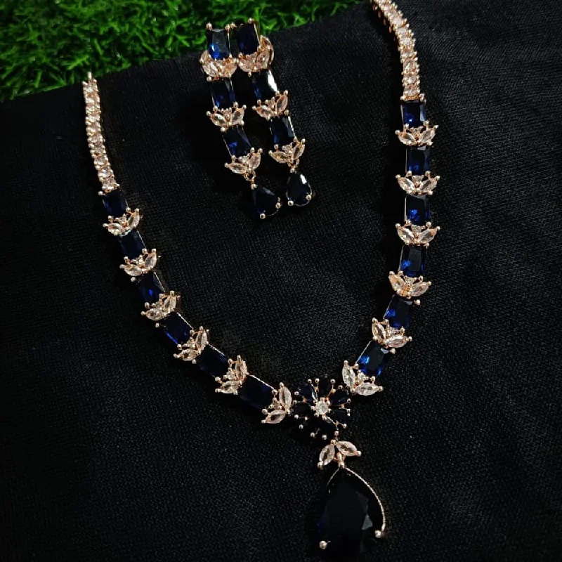 handmade ladies necklace-Manisha Jewellery Rose Gold Plated AD Necklace Set