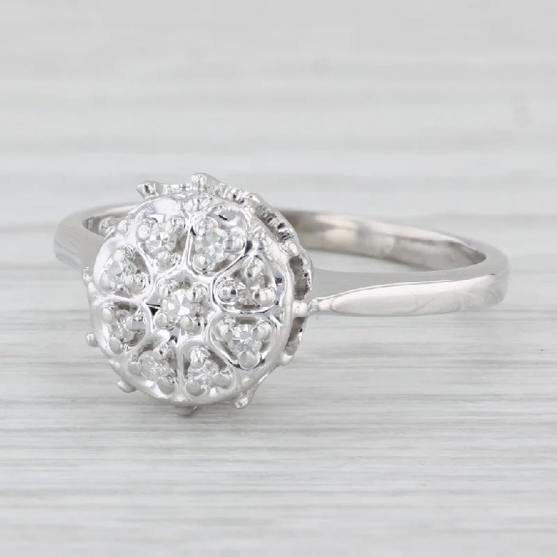 luxury engagement ring-Vintage Diamond Cluster Engagement Ring 10k White Gold Size 7.75