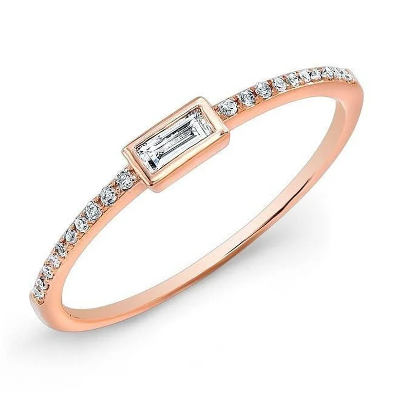 casual ladies ring-14K Rose Gold Baguette Diamond Stackable Ring