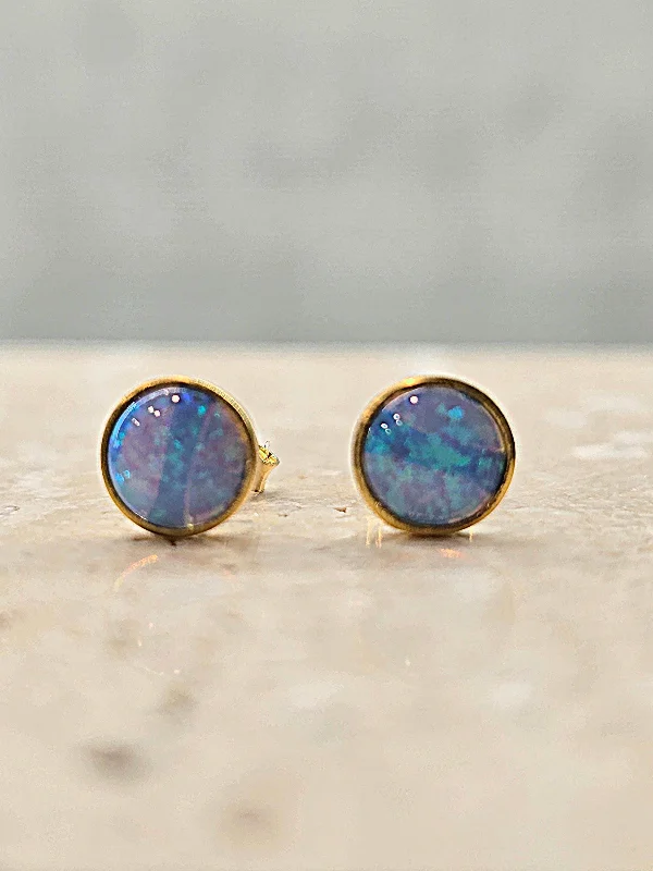 anniversary ladies earrings-Yaron Morhaim 14ct Goldfil Round Opal Stud Earrings