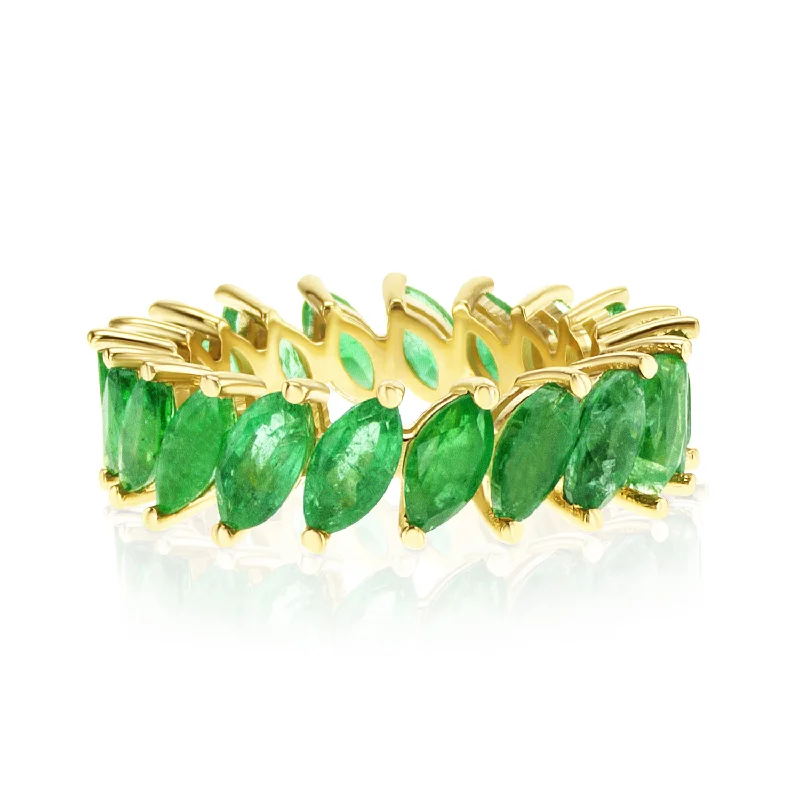 infinity ladies ring-5.70 Carat Emerald Marquise Eternity Band in 14K Yellow Gold