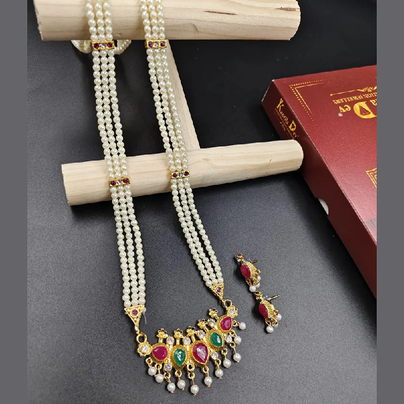 half-moon ladies necklace-Manisha Jewellery Gold Plated Austrian Stone And Pearl Long Necklace Set