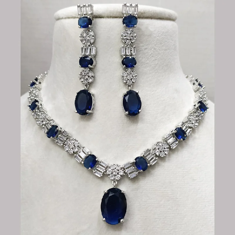 delicate chain ladies necklace-Exotica Collection American Diamond Blue Necklace Set