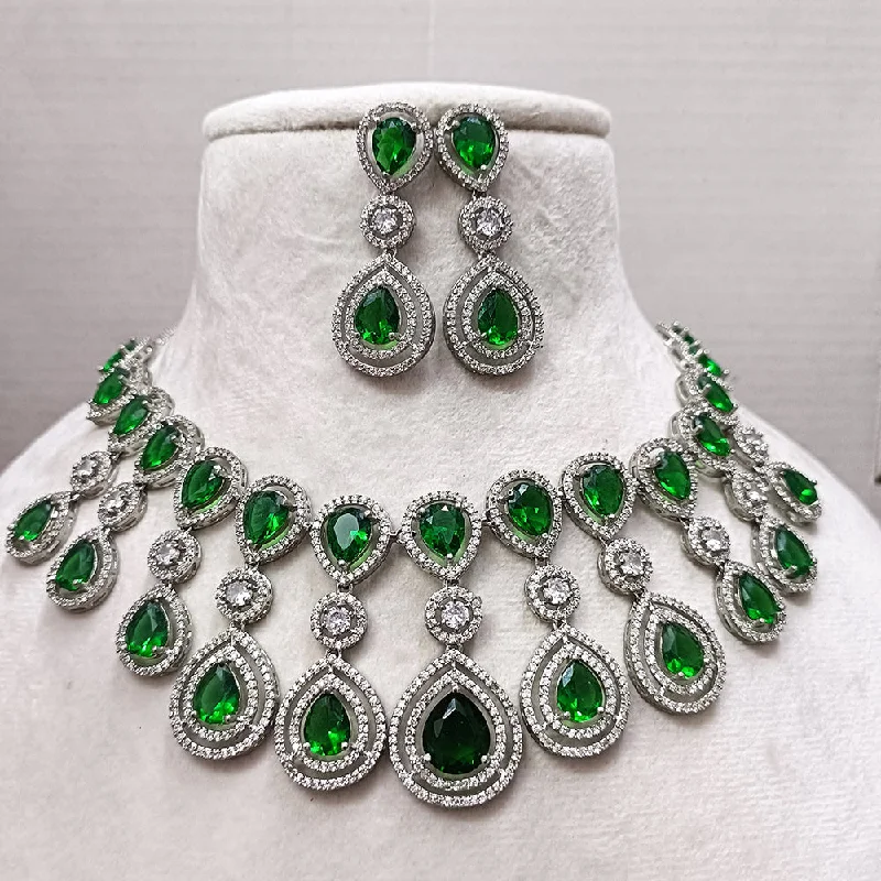 luxury ladies necklace-Exotica Collection American Diamond Emrald Necklace Set