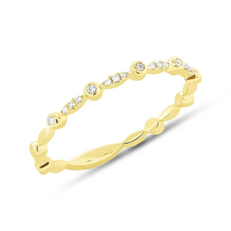 women’s wedding ring-14K Yellow Gold Alternating Bezel Solitaire Diamond Stacking Ring