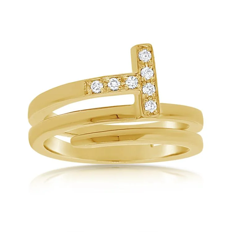 stackable ladies ring-14K Yellow Gold Diamond "T" Wrap Ring