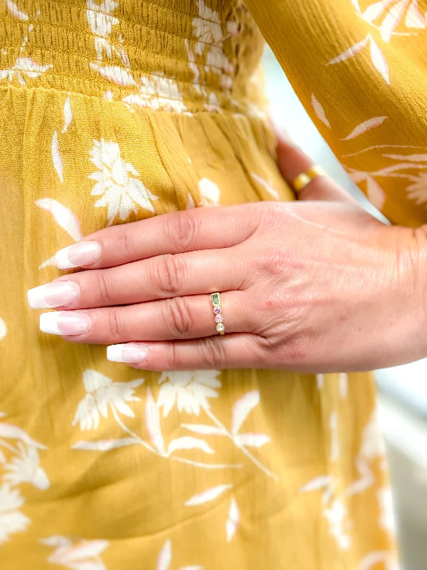 rose gold ladies ring-Multi Color Stone Ring