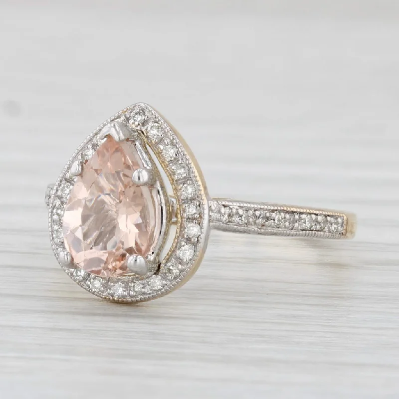 minimalist gold engagement ring-1.38ctw Pear Morganite Diamond Halo Ring 14k Yellow Gold Size 6.5 Engagement