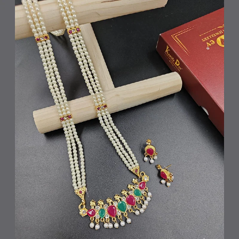 thin chain ladies necklace-Manisha Jewellery Gold Plated Austrian Stone And Pearl Long Necklace Set