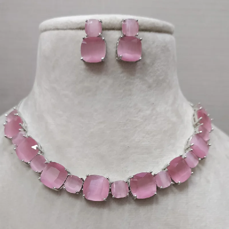 heart pendant ladies necklace-Exotica Collection American Diamond Pink Necklace Set