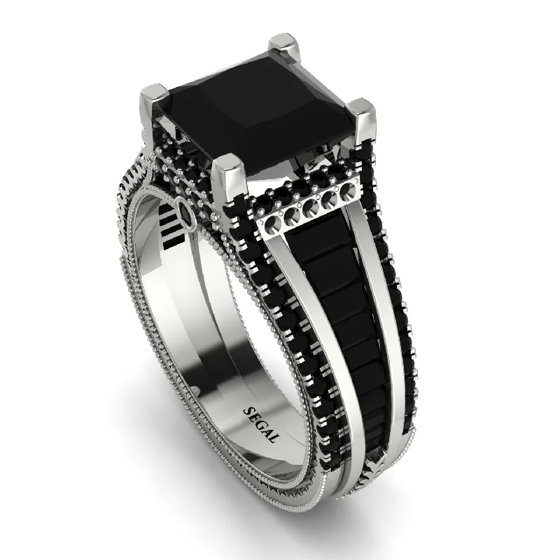 modern bezel-set engagement ring-Princess Geometric Black Diamond Engagement Ring - Marilyn No. 39