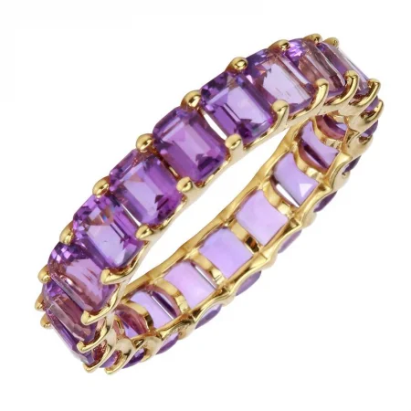 ladies ring for work-14K Yellow Gold Amethyst Gemstone Eternity Ring