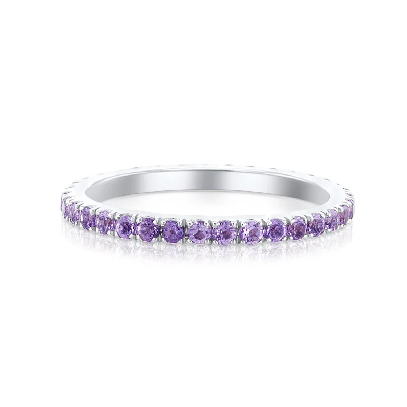 marquise cut ladies ring-0.60 Carat Round Amethyst 18K White Gold Eternity Band