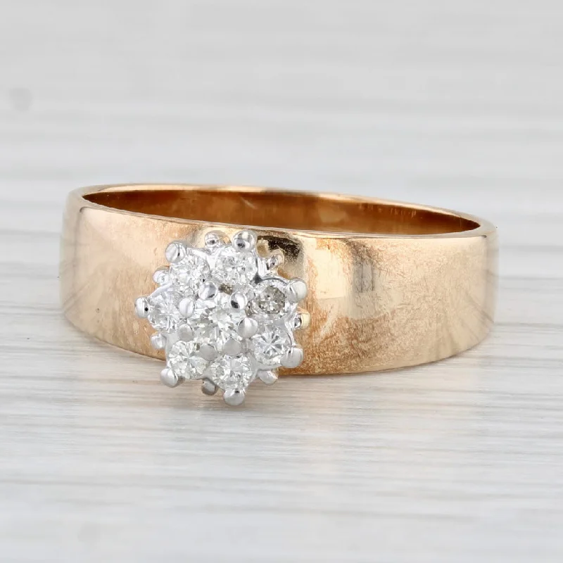 eternity engagement ring-0.21ctw Diamond Engagement Ring 10k Yellow Gold Flower Cluster Size 7.75