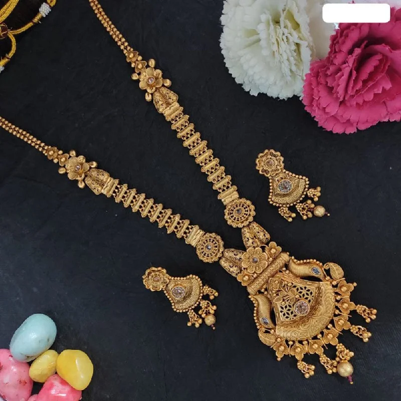 statement ladies necklace-Heera Jewellers Gold Plated Crystal Stone Long Necklace Set