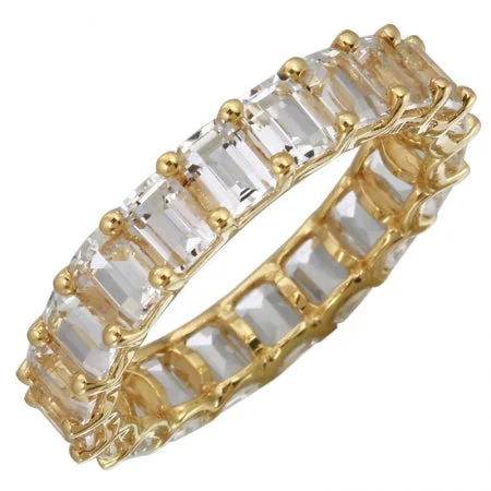 oversized ladies ring-14K Yellow Gold Emerald Cut White Topaz Eternity Ring (Small)