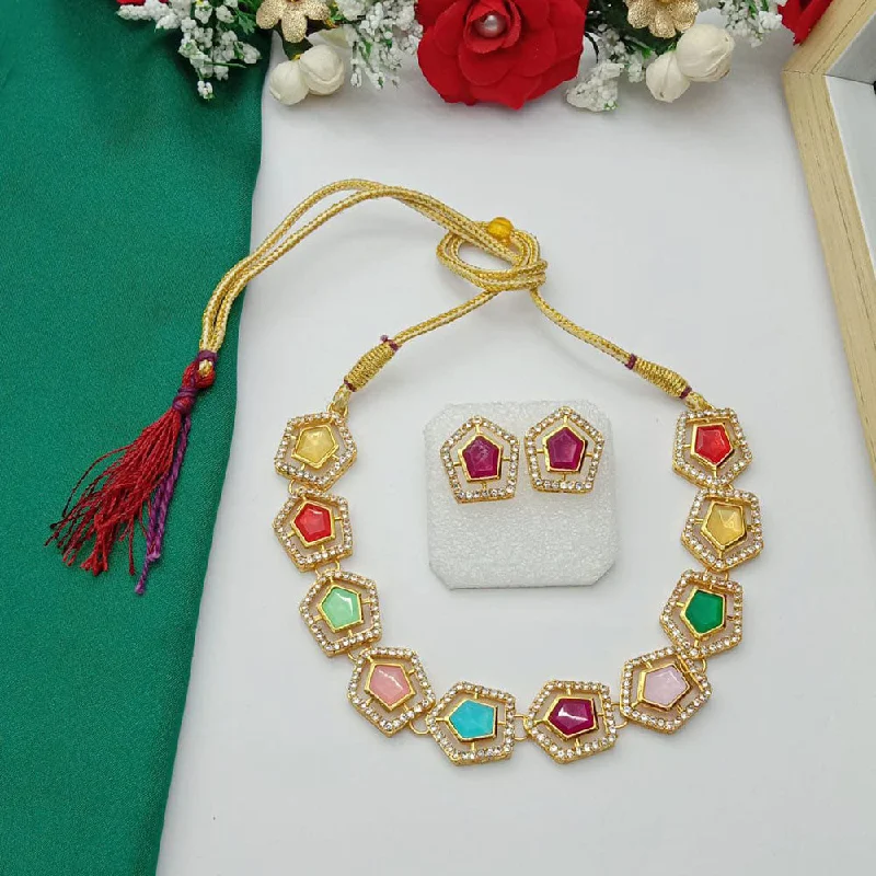 geometric pendant ladies necklace-SP Jewellery Gold Plated Austrian Stone Necklace Set