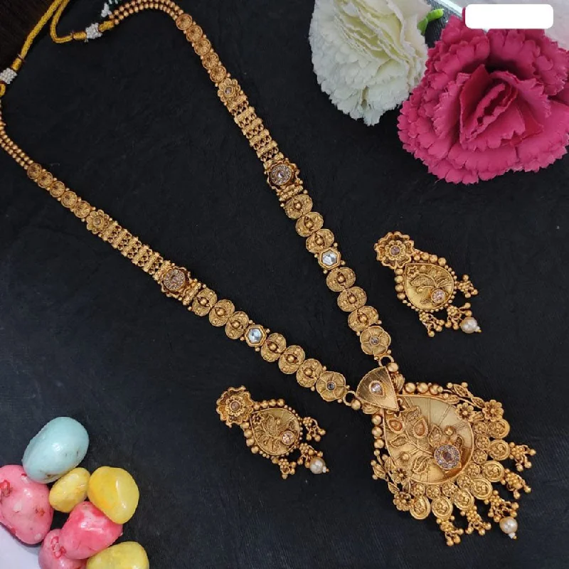 handmade ladies necklace-Heera Jewellers Gold Plated Crystal Stone Long Necklace Set