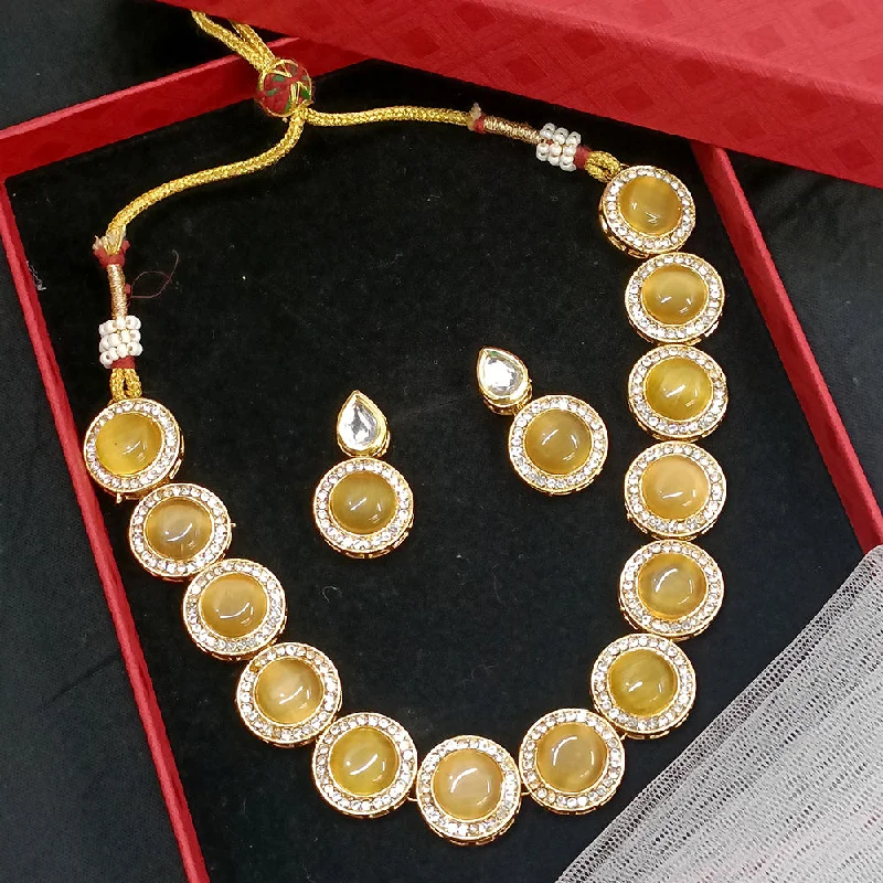 sparkling crystal ladies necklace-Exotica Collection American Diamond Yellow Necklace Set