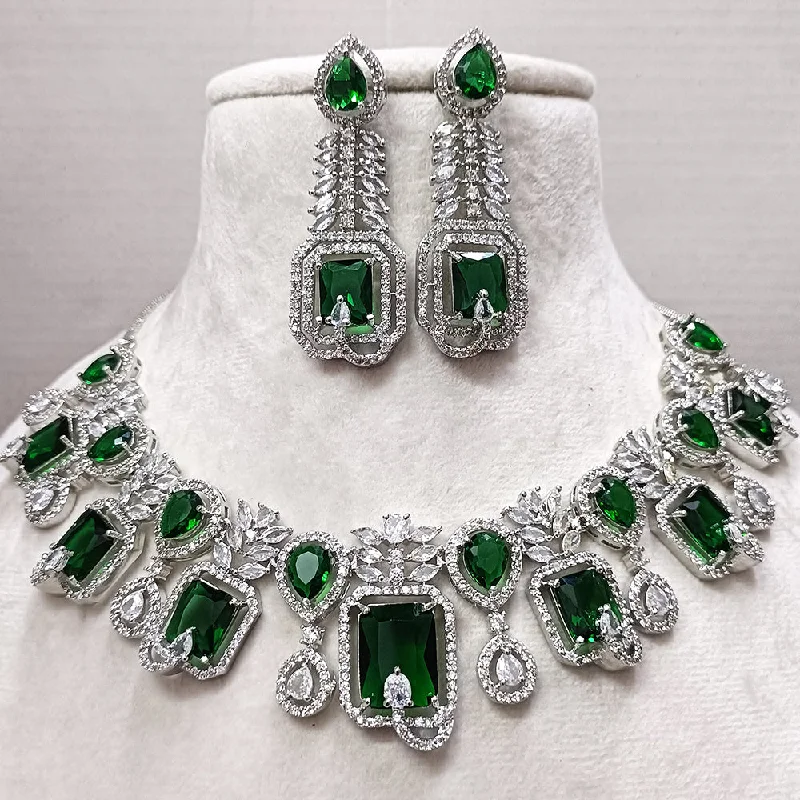 trendy ladies necklace-Exotica Collection American Diamond Green Necklace Set