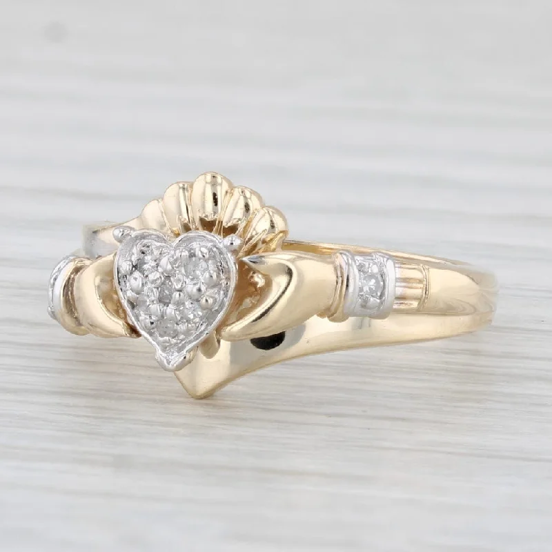 luxury engagement ring-Diamond Claddagh Heart Ring 10k Yellow Gold Size 7 Engagement Wedding