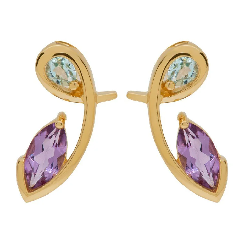 twist hoop earrings-Unique & Co Gold Amethyst and Blue Topaz Stud Earrings