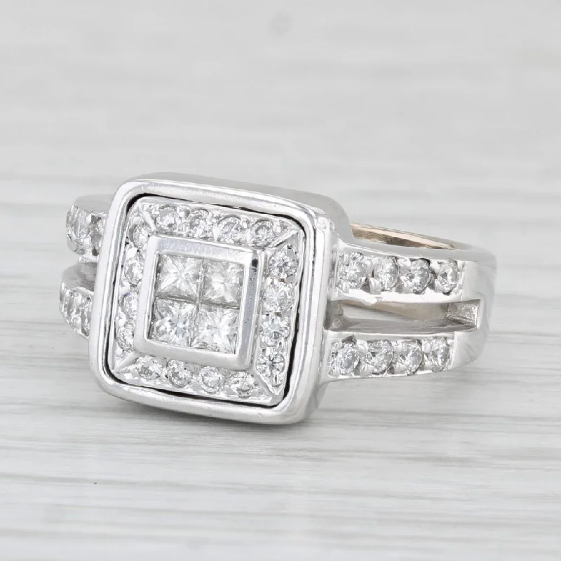 art deco engagement ring-0.62ctw Diamond Halo Engagement Ring 18k White Gold Size 6.25