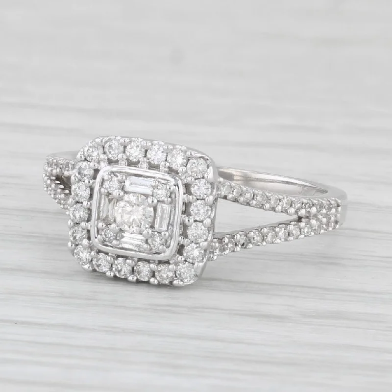 cushion cut engagement ring-0.53ctw Diamond Halo Engagement Ring 10k White Gold Size 7