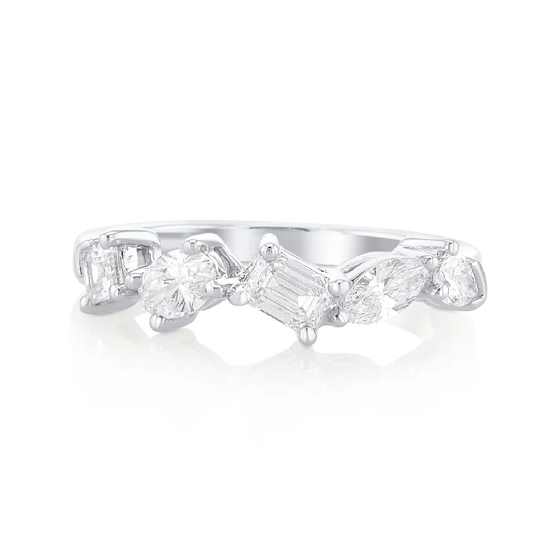 women’s statement ring-14 Carat Natural Diamond 5 Stone Mixed Band in 14K White Gold