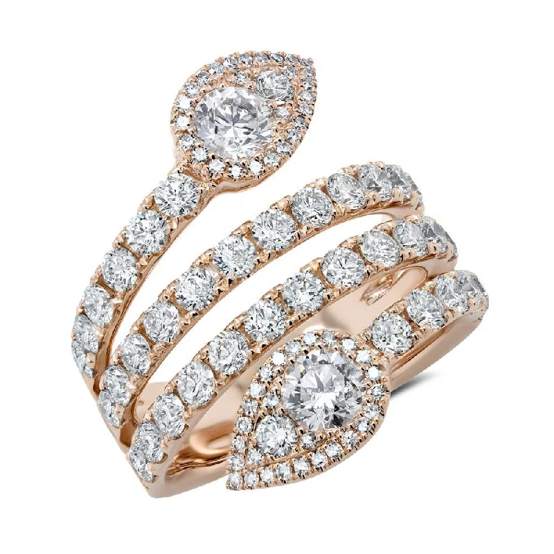 gold ladies ring-14K Rose Gold Diamond Wrap Pear Shape Ring