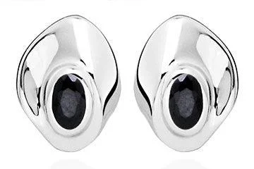 infinity ladies earrings-Sterling Silver Black Onyx Stud Earrings