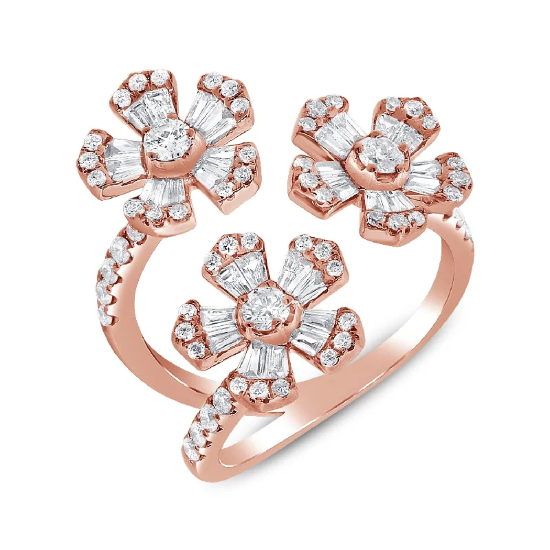 gemstone ladies ring-14K Rose Gold Diamond Triple Flower Wrap Ring