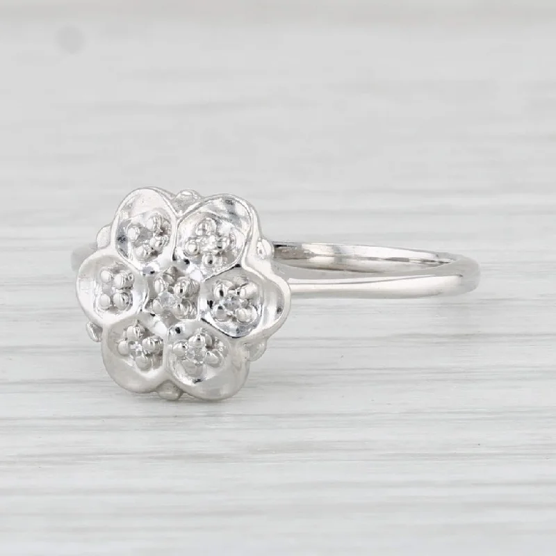 floral design engagement ring-Vintage Diamond Engagement Ring 10k White Gold Size 6.25