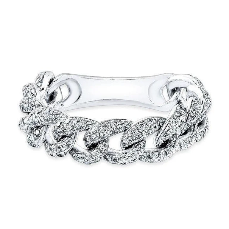 retro ladies ring-14K White Gold Diamond Curb Link Flexible Ring