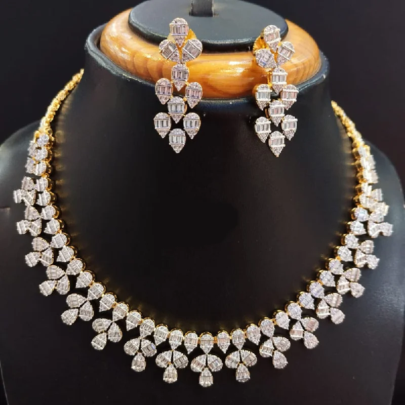 sparkling crystal ladies necklace-Jain Jewellers Gold Plated AD Necklace Set