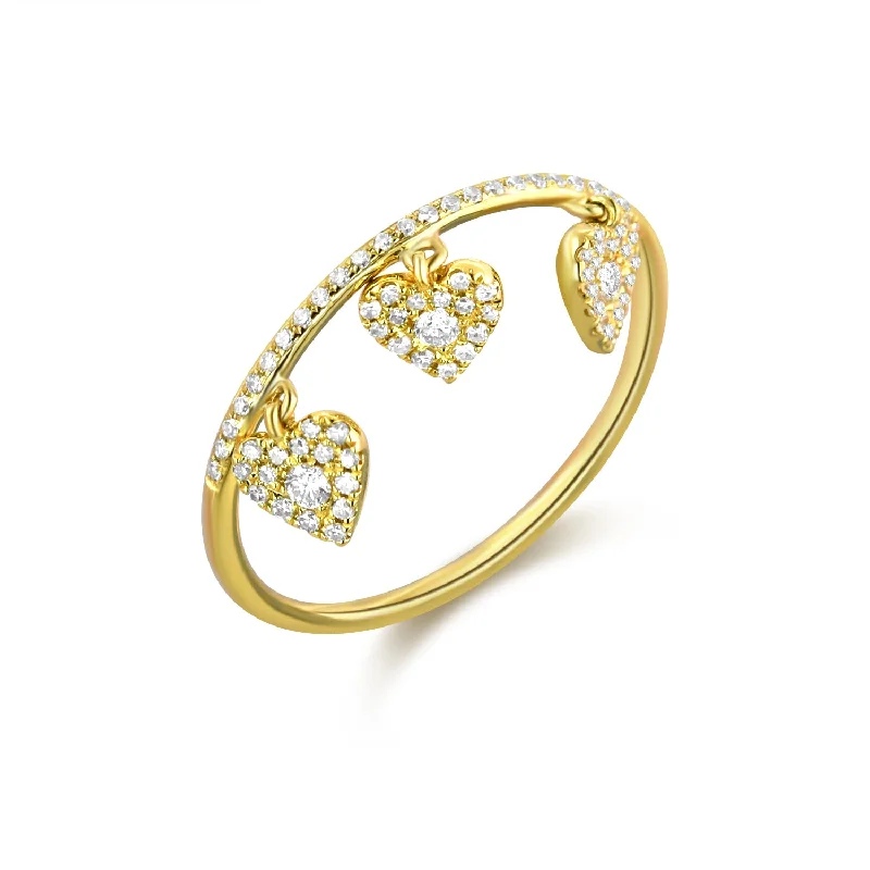 cubic zirconia ladies ring-14K Yellow Gold Diamond Pave Heart Shaker Ring