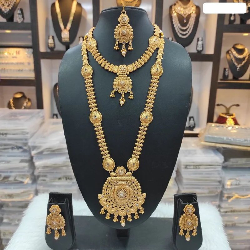 trendy ladies necklace-Heera Jewellers Gold Plated Crystal Stone Double Necklace Set