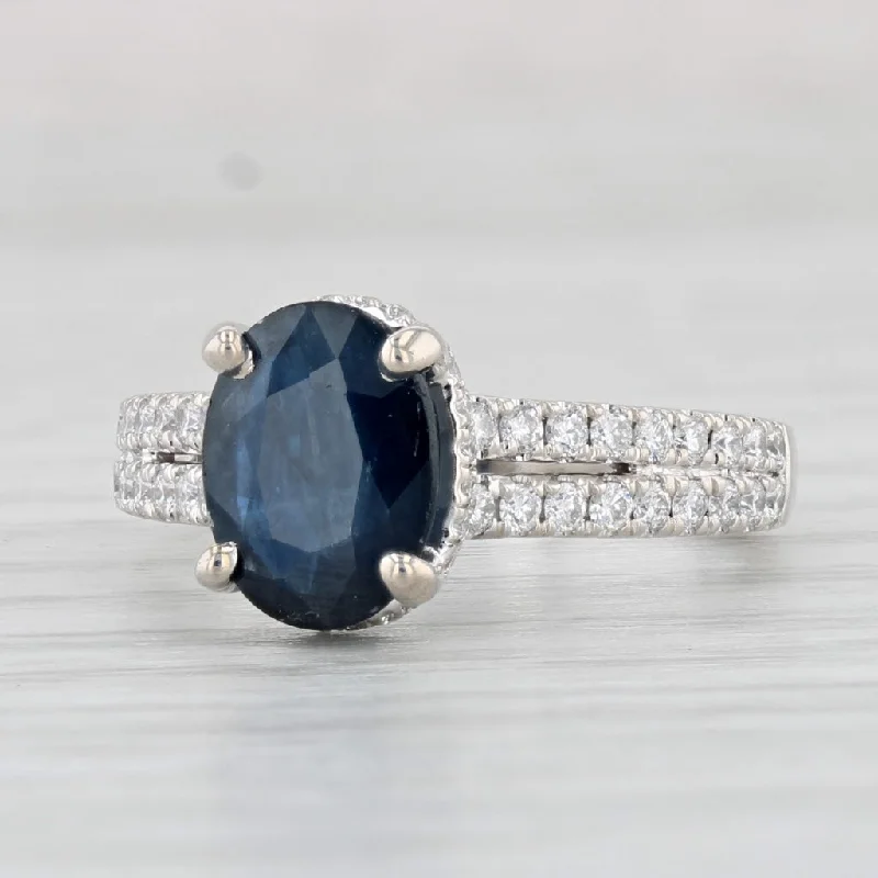 contemporary design engagement ring-2.39ctw Oval Blue Sapphire Diamond Ring 18k White Gold Size 6 Engagement