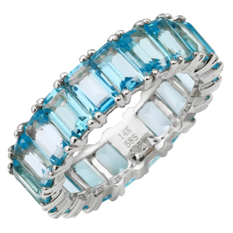 simple ladies ring-14K White Gold Emerald Cut Blue Topaz Ring (Large)