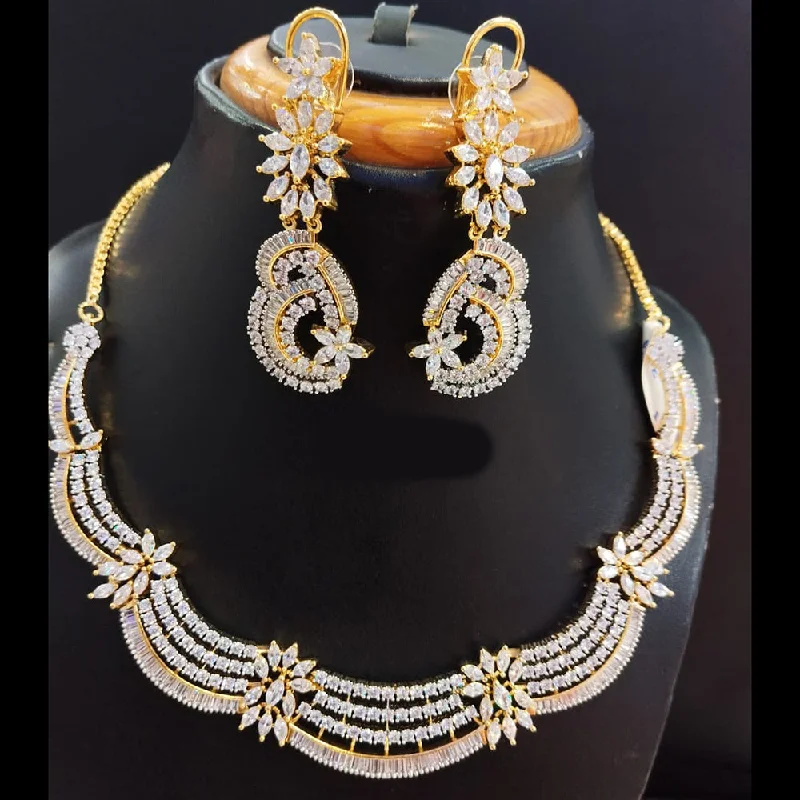 anniversary ladies necklace-Jain Jewellers Gold Plated AD Necklace Set