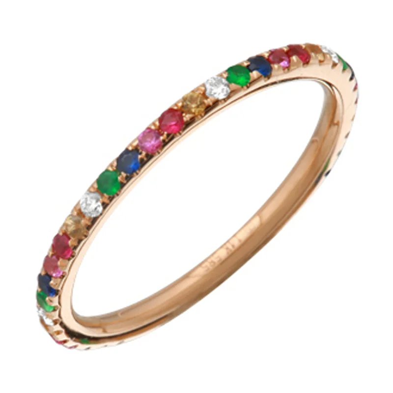 adjustable silver ladies ring-14K Rose Gold Rainbow Multi-Sapphire Ring