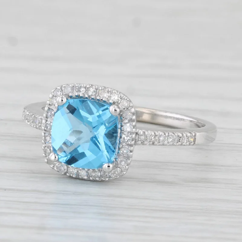 luxury pear-shaped diamond ring-1.95ctw Cushion London Blue Topaz Diamond Halo Ring 14k Gold Size 7 Engagement