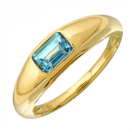 emerald ladies ring-Yellow 14K Gold Inlay Emerald Shaped Blue Topaz Ring