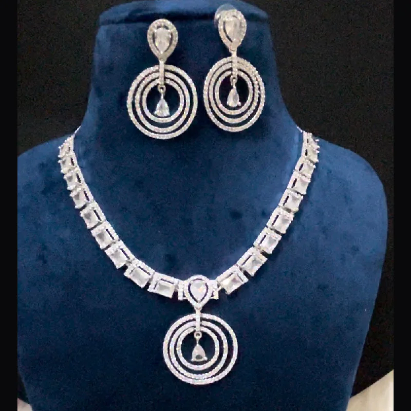 sparkling crystal ladies necklace-ShringarStreet Silver Plated AD Necklace Set