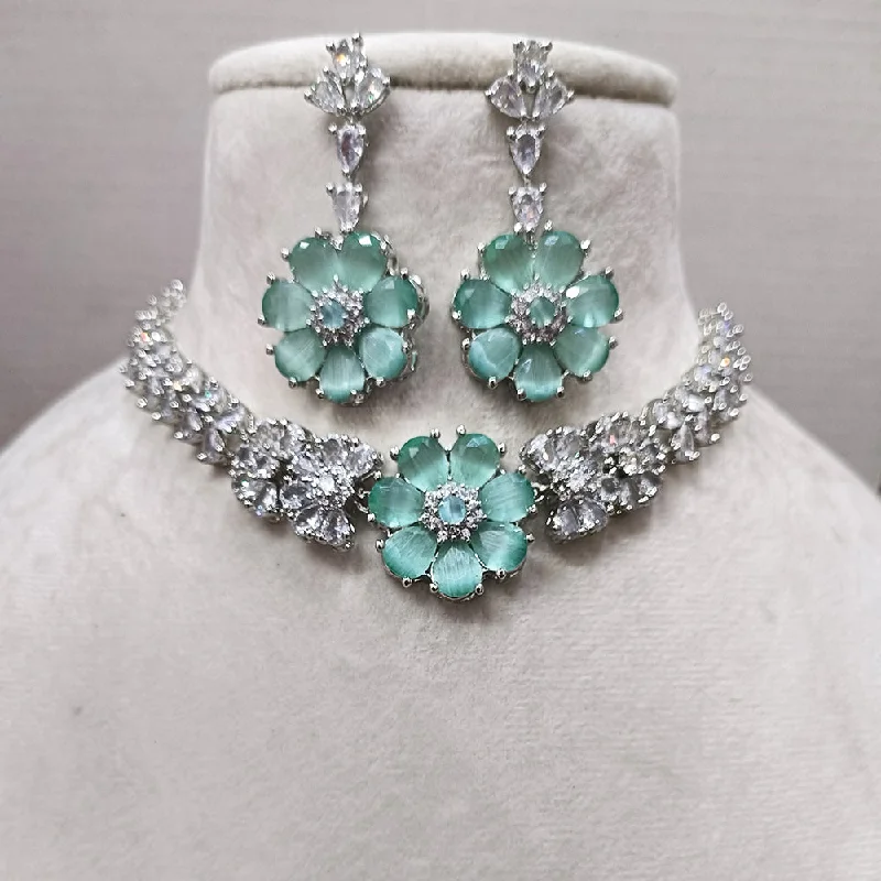 dainty ladies necklace-Exotica Collection American Diamond Mint Green Necklace Set