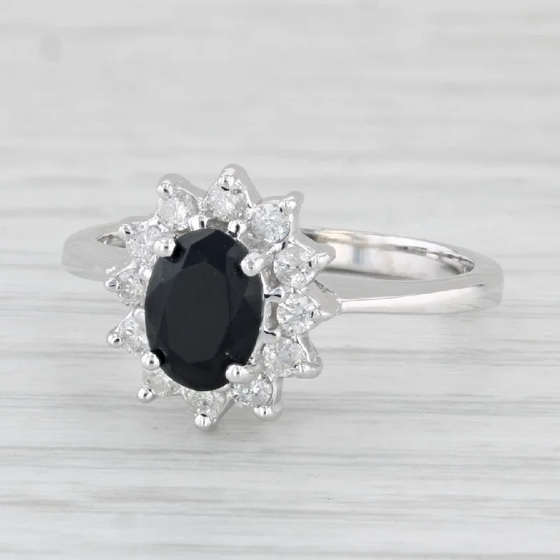 double-band engagement ring-Oval Onyx Diamond Halo Ring 14k White Gold Size 6.25 Engagement