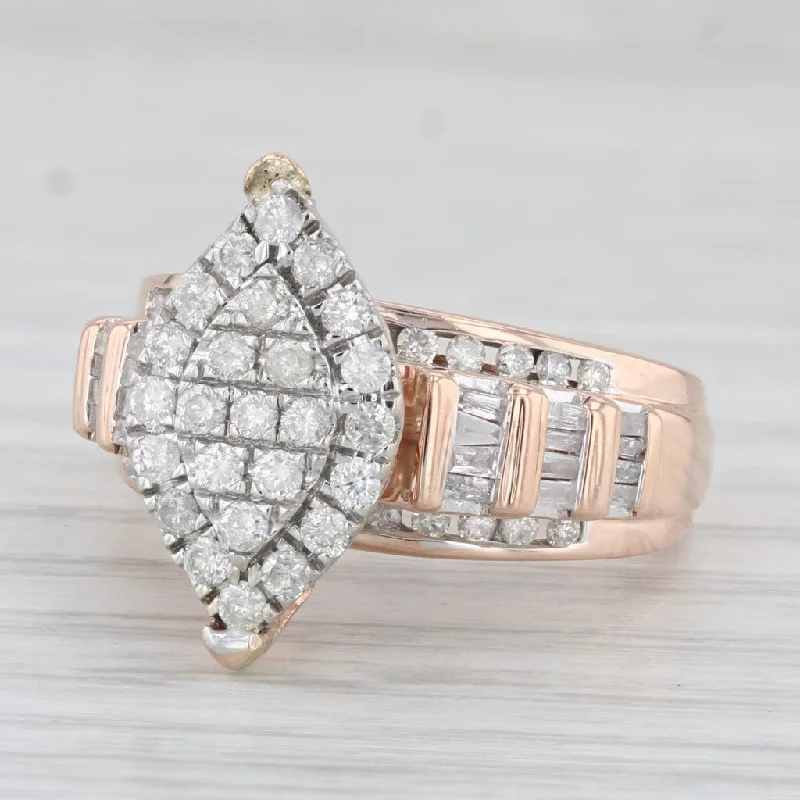 floral vintage-inspired ring-1ctw Marquise Diamond Cluster Ring 10k Rose Gold Size 7 Engagement